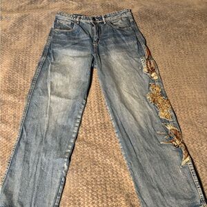 Elegant Embroidered Straight Leg Jeans